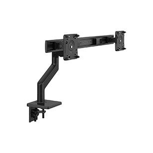 BRAZO PARA MONITOR M8.1 CON CROSSBAR Y BASE DE SOPORTE DE PINZA EN DOS PIEZAS, NEGRO CON EMBELLECEDORES NEGROS