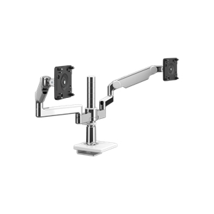 M/Flex con doble brazo para monitor M2.1 con soporte de pinza de 25 mm para escritorio deslizante, aluminio pulido con embellecedores blancos