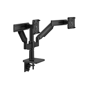 M/Flex Con Brazo Para Monitores M2.1 y Corredera, Sujeción doble para dos monitores, Soporte de pinza en dos piezas,  Negro con embellecedores negros